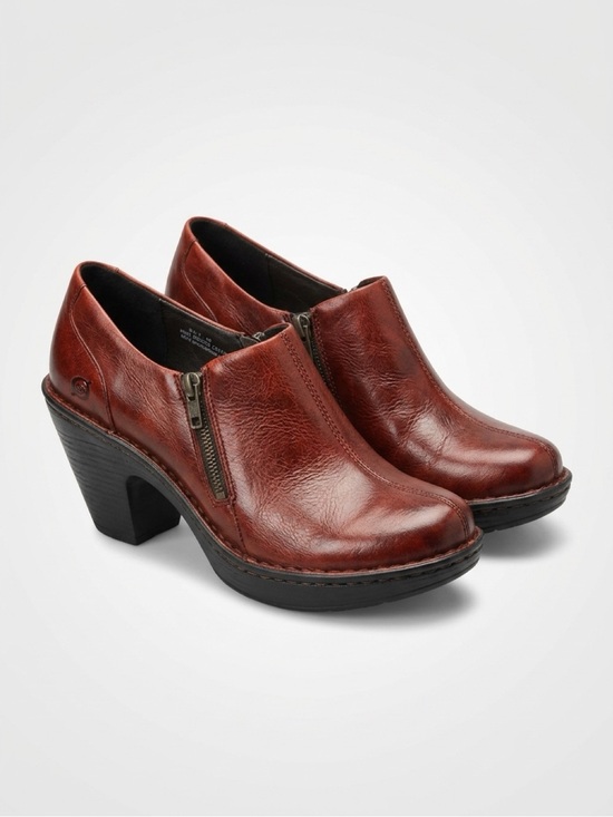 Born Shoes - Børn Reddish-Brown Leather Side-Zip Block Heel Booties Shooties Size 8.5